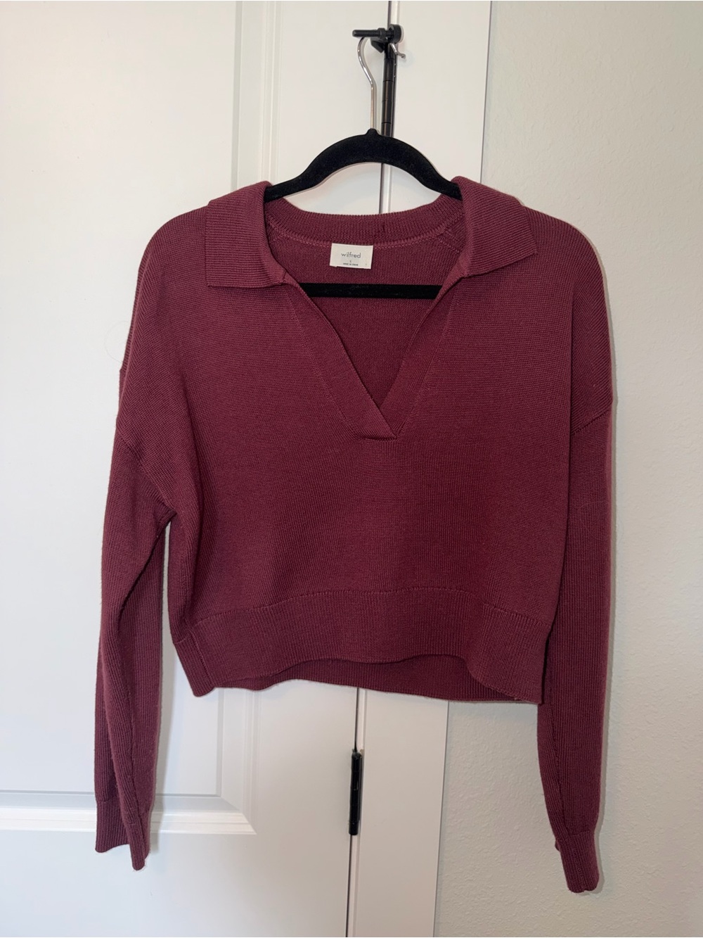 Aritzia Collared V-Neck Sweater - Maroon